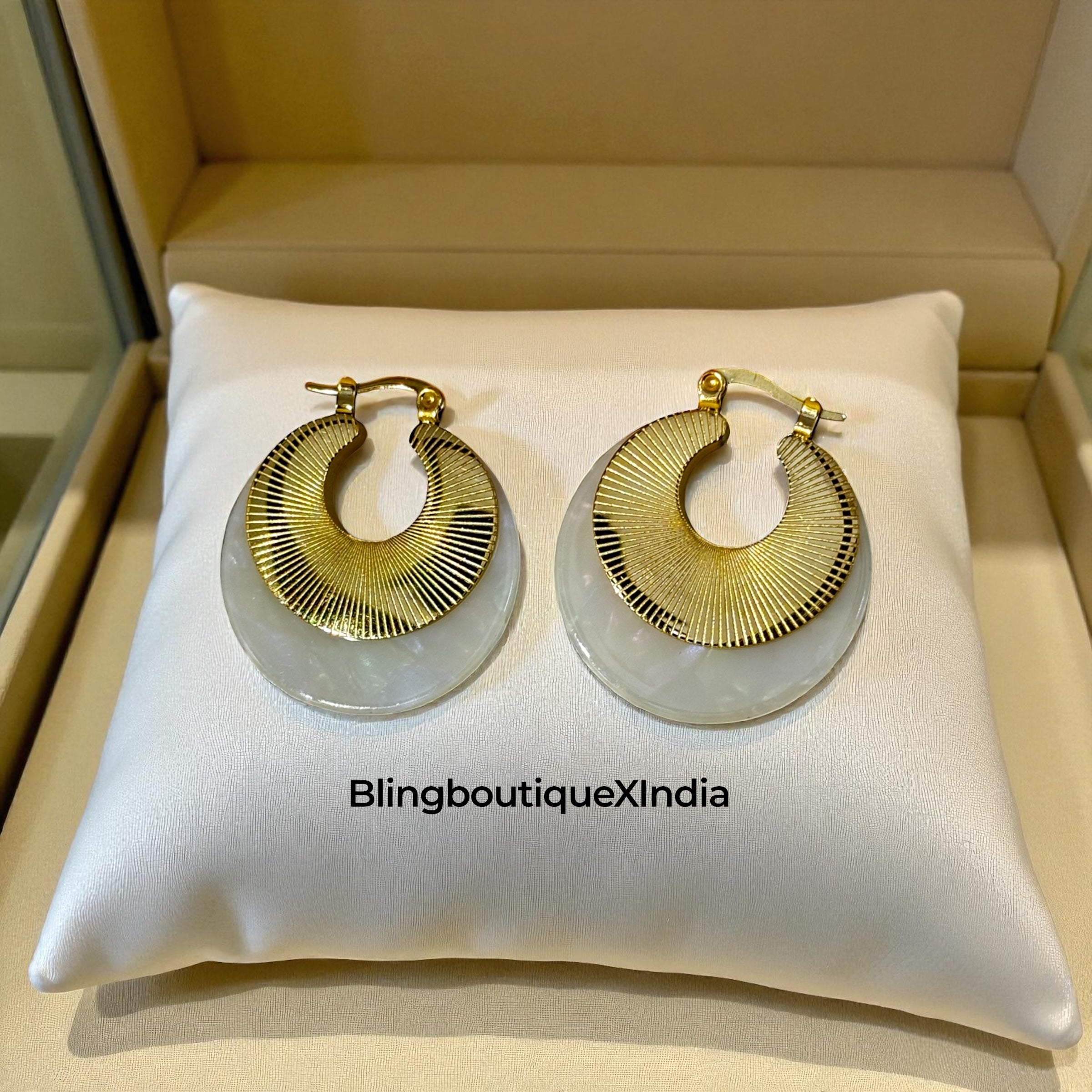 White and Gold Statement Hoop Earrings