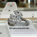 Floral Radiance Diamond Cocktail Ring – Silver Finish | BlingBoutiqueXIndia