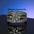 Starburst Baguette Crystal Cocktail Ring – Silver | BlingBoutiqueXIndia