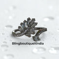 Crystal Fantasy Fan Cocktail Ring – Silver Finish | BlingBoutiqueXIndia