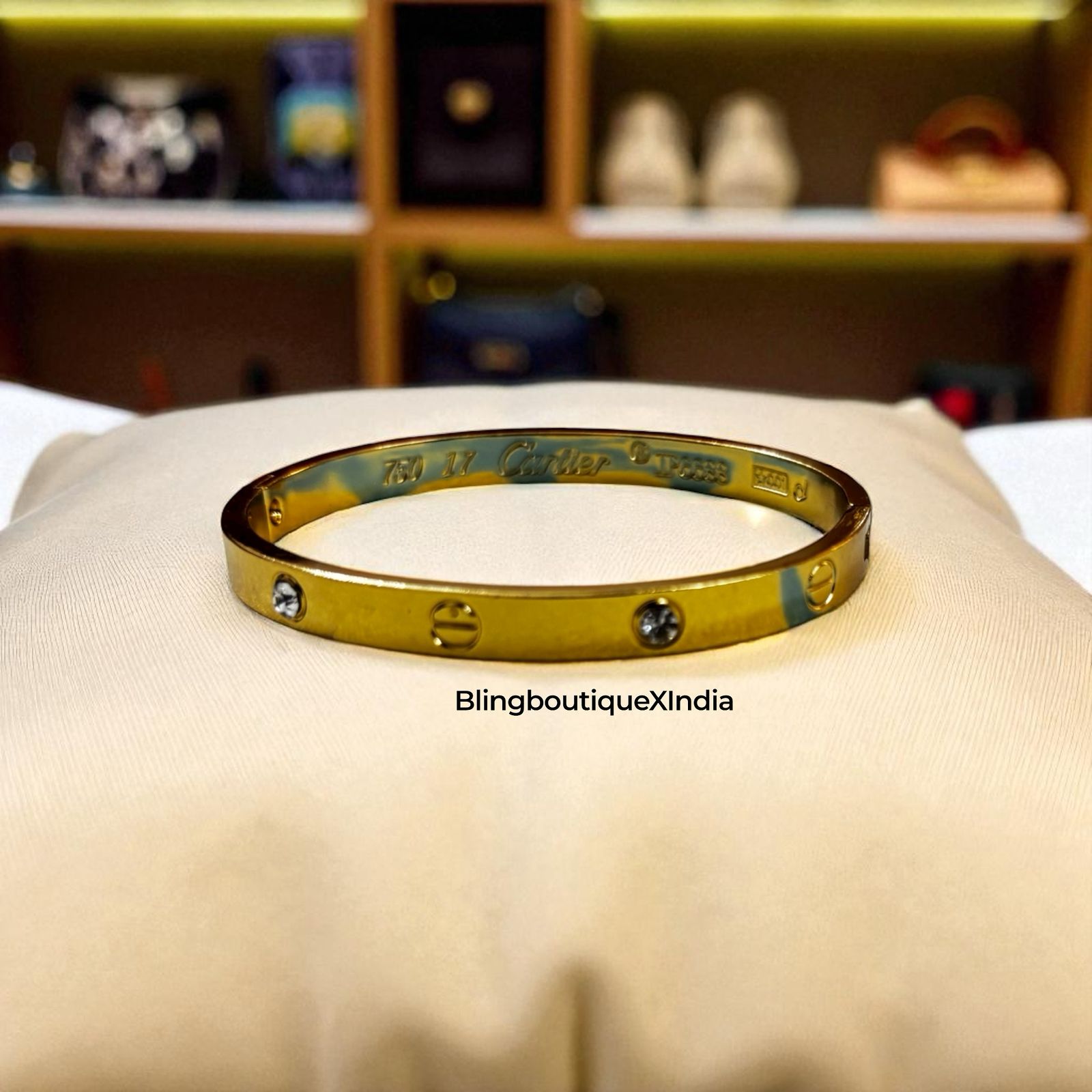 Classic Luxe  Motif Bangle – Gold & Crystal | BlingBoutiqueXIndia