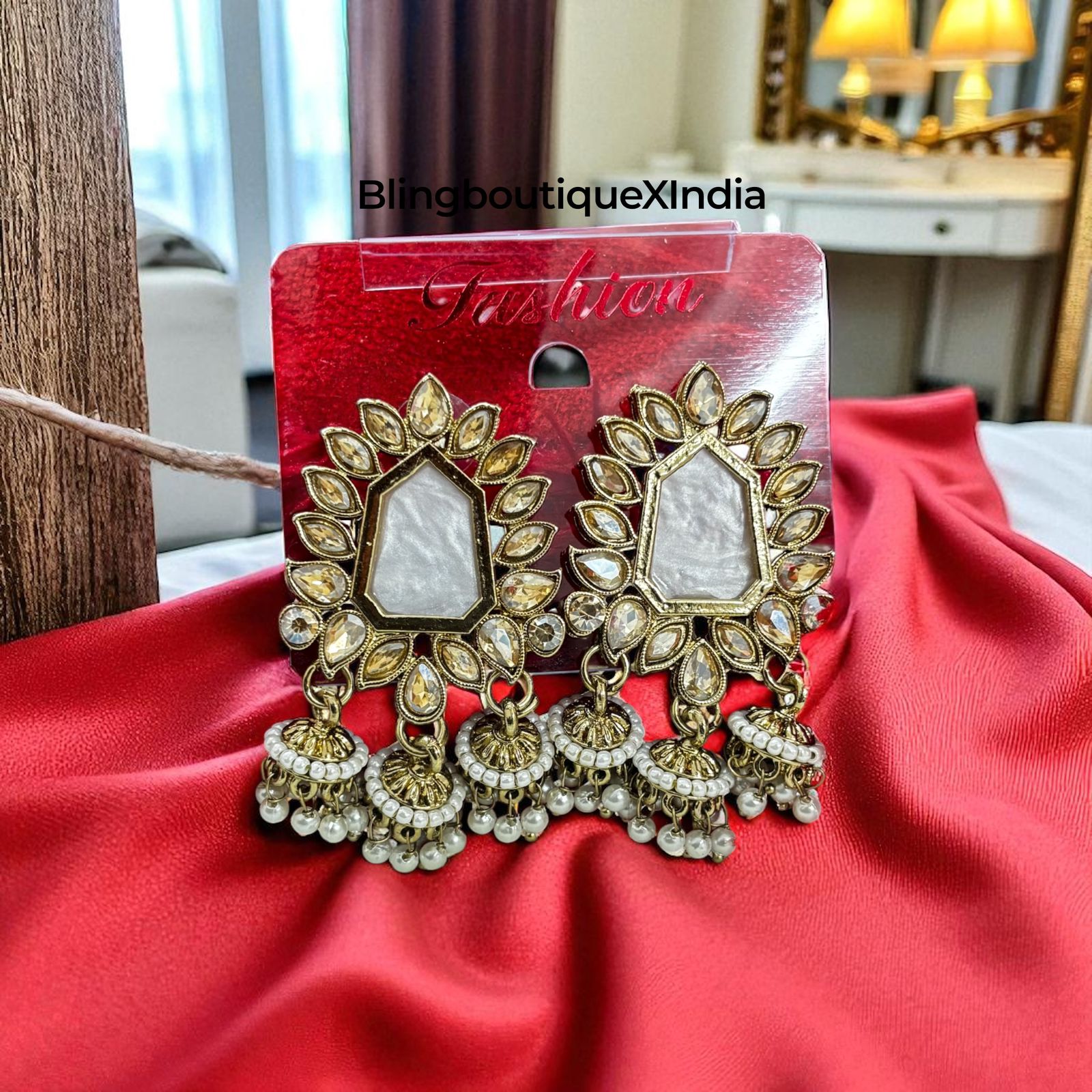 Royal Kundan Chandelier Earrings – Gold Finish & Pearl Tassels | BlingBoutiqueXIndia