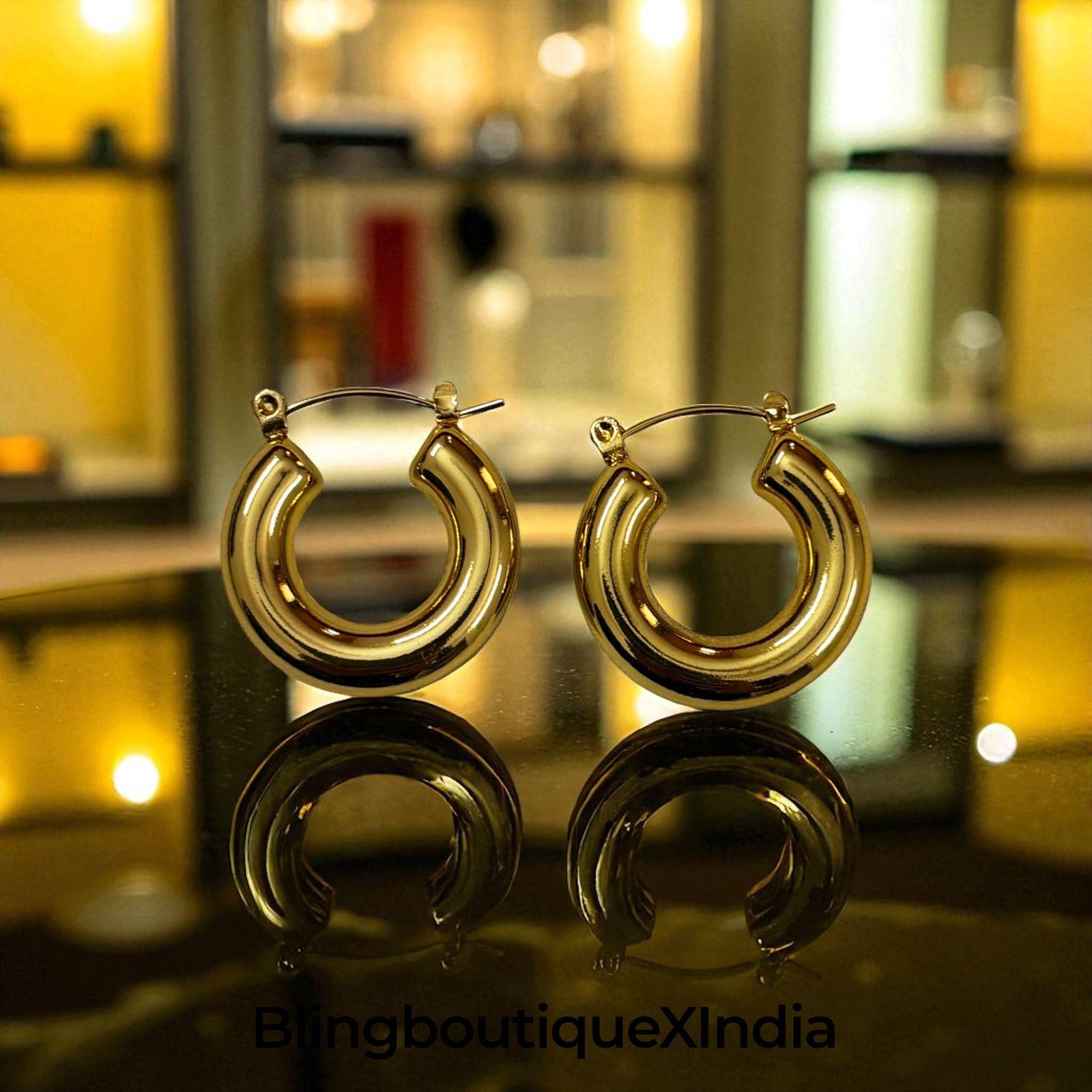 Bold Shine Classic Chunky Hoop Earrings – Gold Finish | BlingBoutiqueXIndia