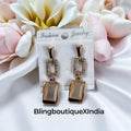 Geometric Luxe Rectangular Drop Earrings – Champagne Gold | BlingBoutiqueXIndia