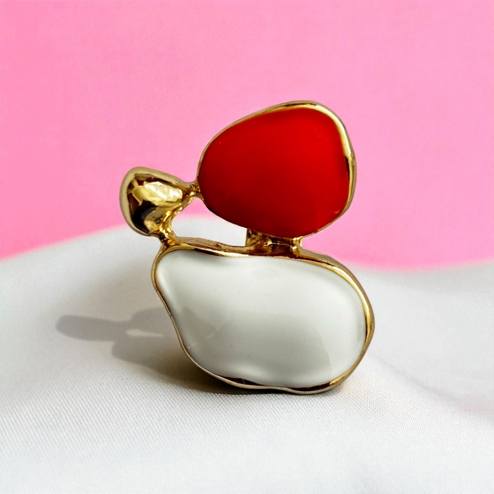 DuoPop Artistic Modern Statement Ring – Red & White | BlingBoutiqueXIndia