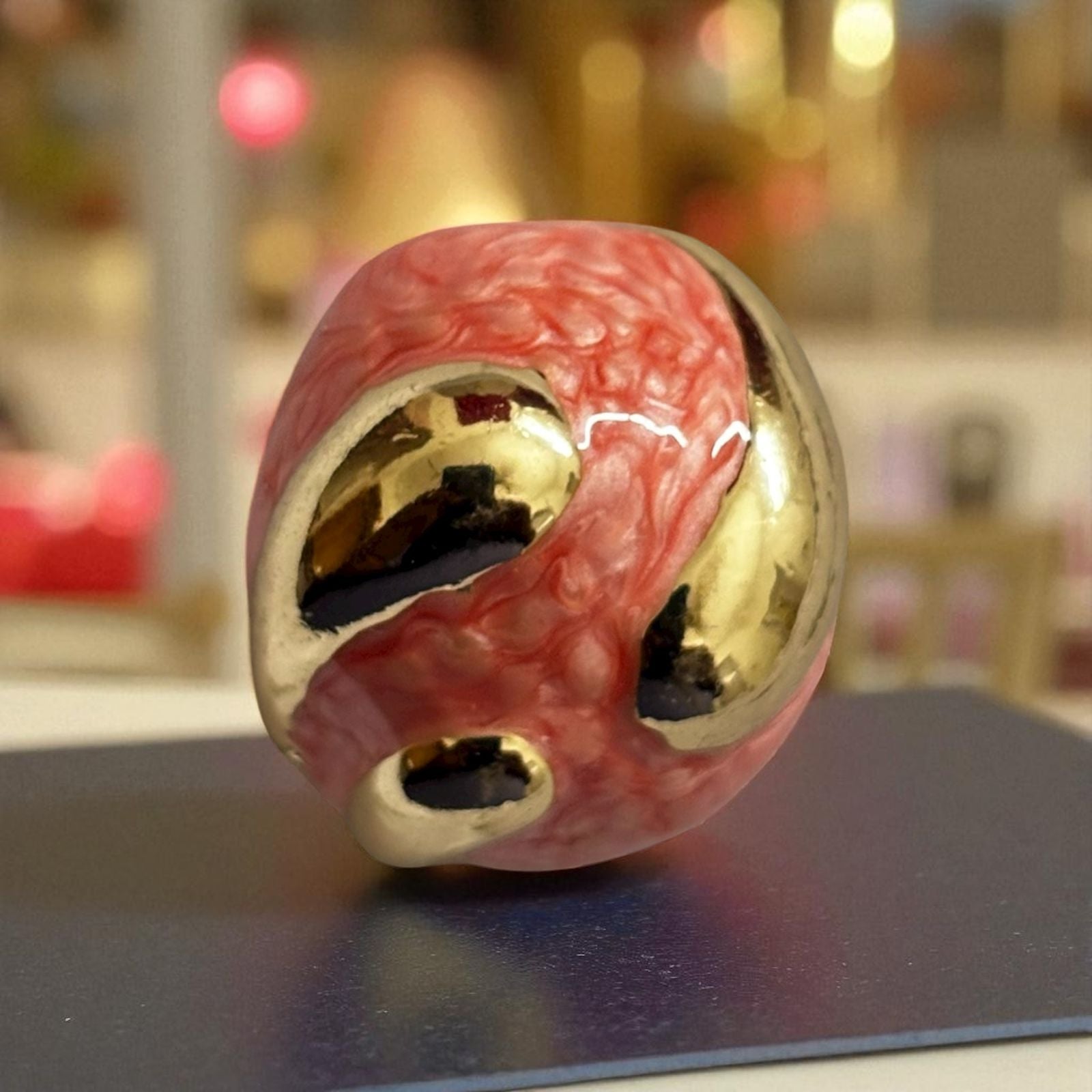Rosé Ripple Bold Cocktail Ring – Textured Pink & Gold | BlingBoutiqueXIndia