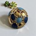 Cerulean Lattice Dome Statement Ring – Gold & Blue | BlingBoutiqueXIndia