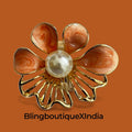 Elegant Bloom Artisnal Flower Ring – Peach & Pearl Accent